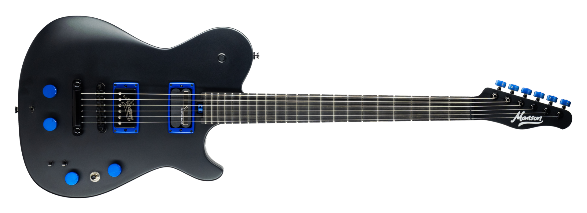 MA EVO Sustainiac and Fuzz Factory Dry Satin Black Blue Custom Hardware