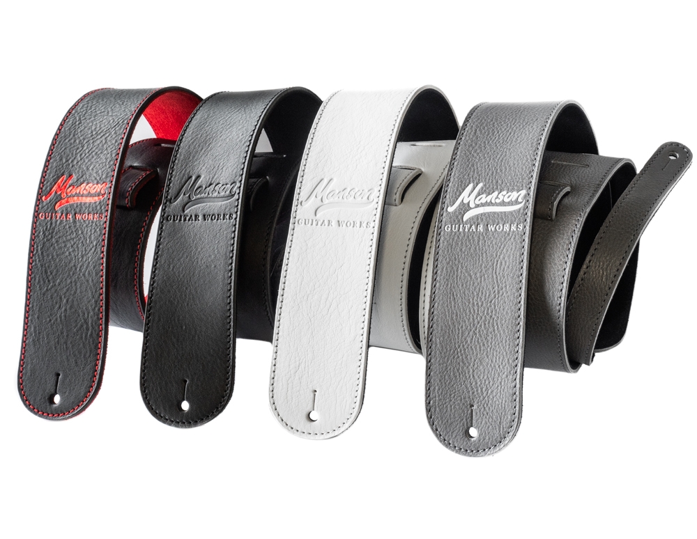 Manson Premium Leather Guitar Strap Silver on Titanium 
